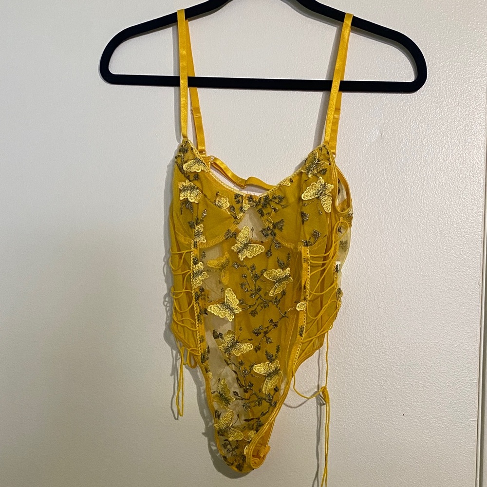 Yellow Butterfly thong body suit